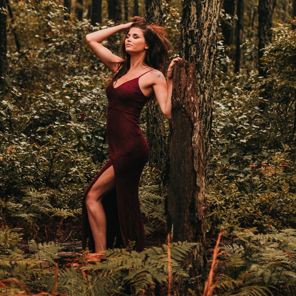 Spaghetti strap floor length lace dress